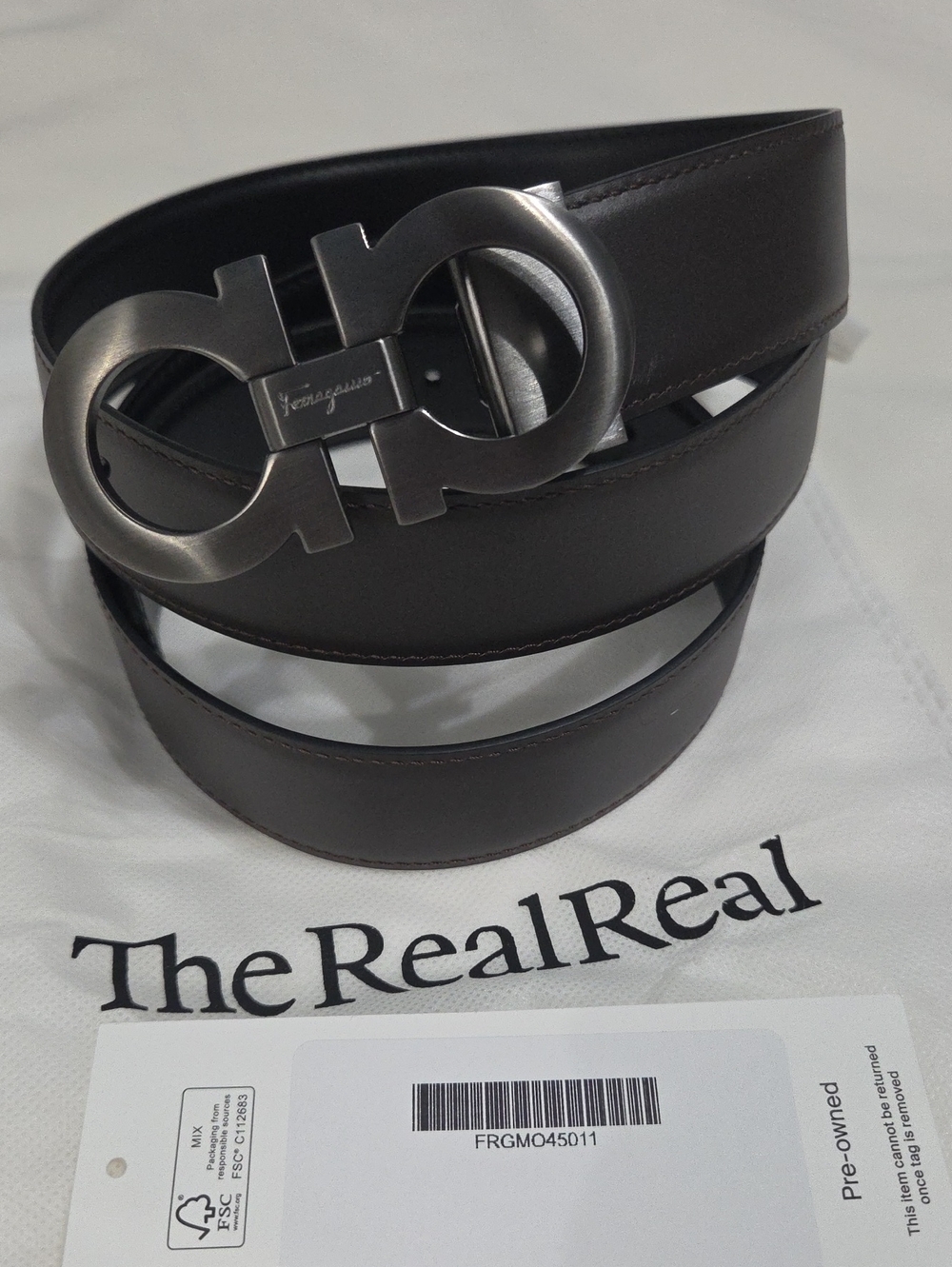 Salvatore Ferragamo Reversible Black Brown Leather Belt Gancini Buckle